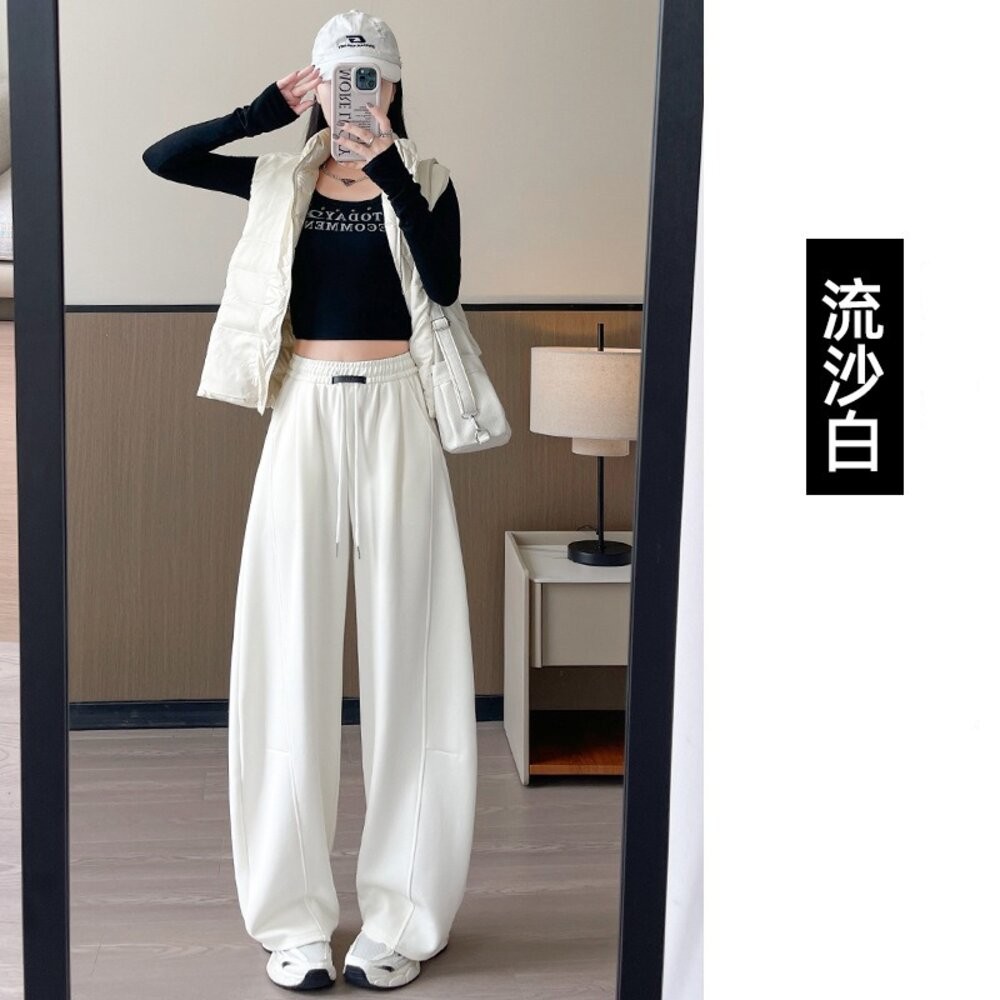 【台灣發貨】韓版高腰顯瘦寬鬆運動褲 寬褲 褲子 女裝【P411】-規格圖11