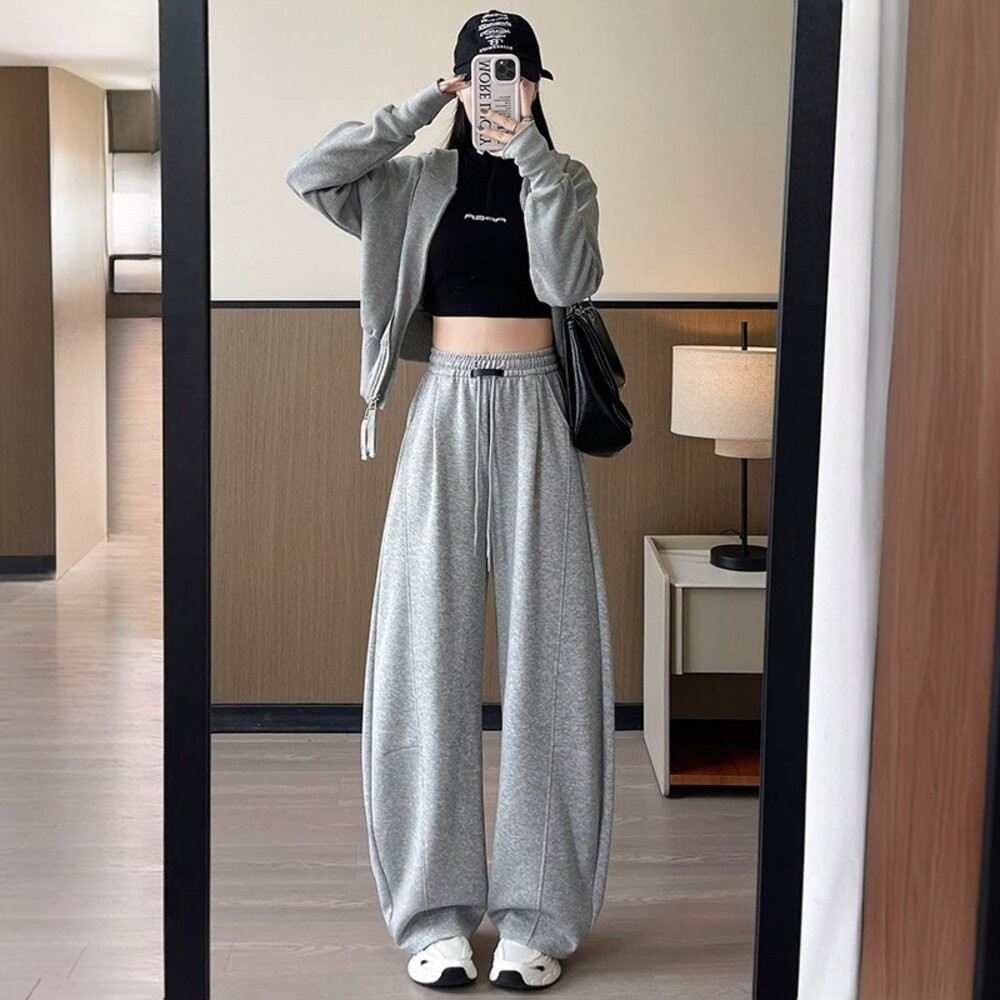 【台灣發貨】韓版高腰顯瘦寬鬆運動褲 寬褲 褲子 女裝【P411】-規格圖11