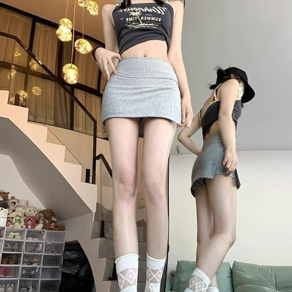 【台灣發貨】韓版高腰開叉防走光顯瘦半身裙 連身裙 吊帶裙 吊帶褲 女裝【P386】-細節圖10
