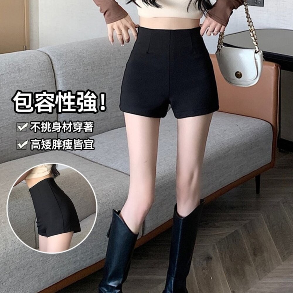 【台灣發貨】韓版高腰顯瘦黑色短褲 短褲 褲子 女裝【P387】-細節圖3