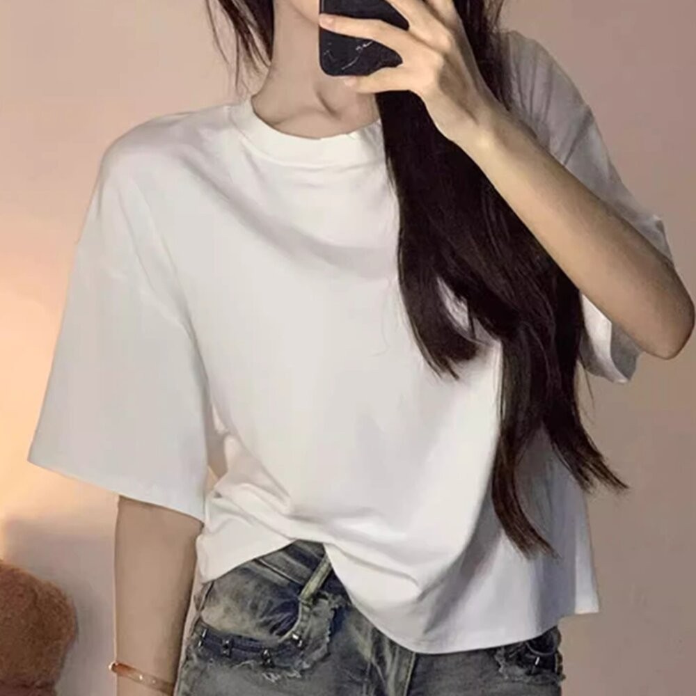 【台灣發貨】韓版寬鬆露背短版上衣 衣服 女裝 t恤 短袖t恤 上衣【T494】-細節圖9