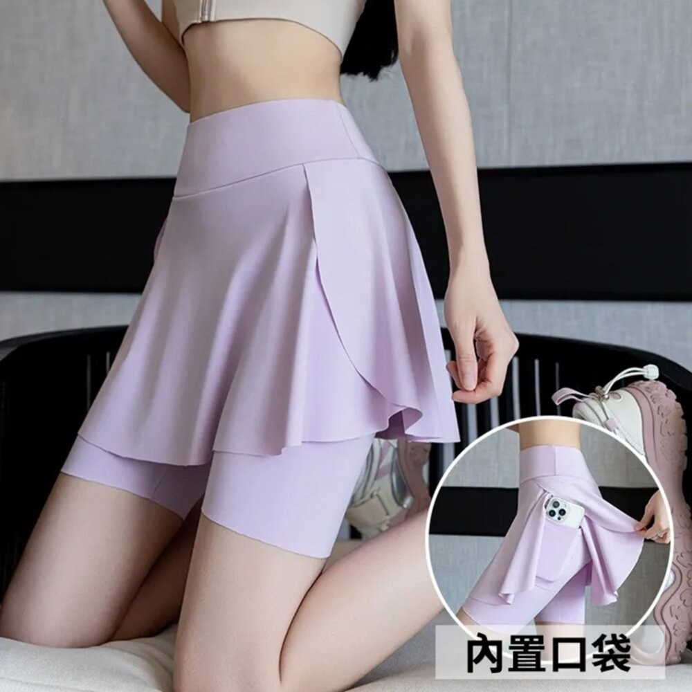 【台灣發貨】韓版假兩件口袋瑜珈運動鯊魚褲 短褲 褲子 女裝【P400】-細節圖7