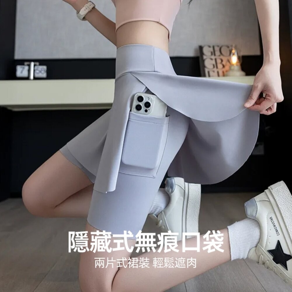 【台灣發貨】韓版假兩件口袋瑜珈運動鯊魚褲 短褲 褲子 女裝【P400】-細節圖9