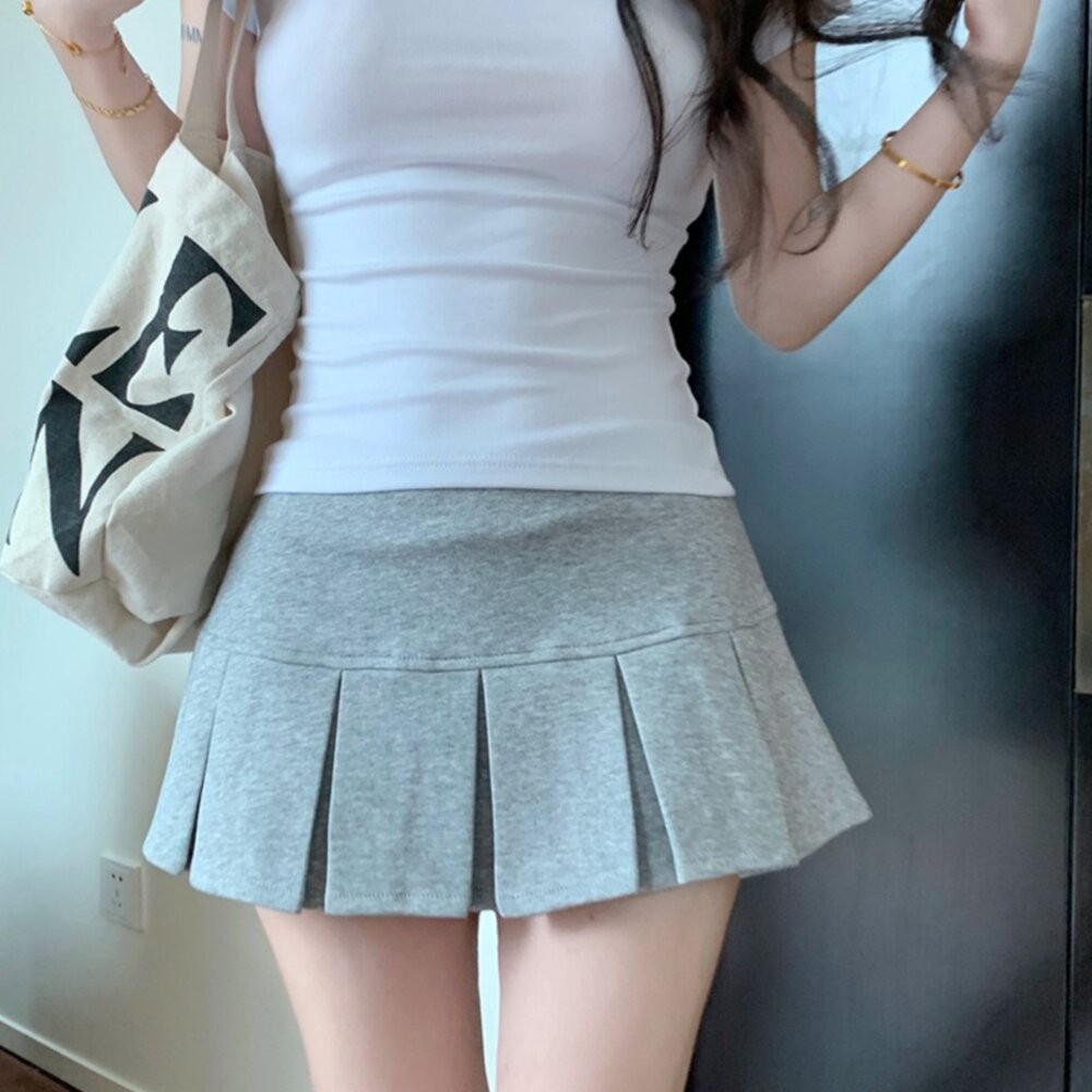 【台灣發貨】韓版夏季灰色運動百褶裙 有安裙褲 裙子 褲裙 長裙 女裝【P424】-細節圖7