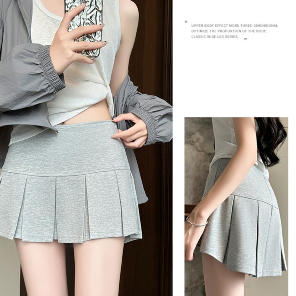 【台灣發貨】韓版夏季灰色運動百褶裙 有安裙褲 裙子 褲裙 長裙 女裝【P424】-細節圖10