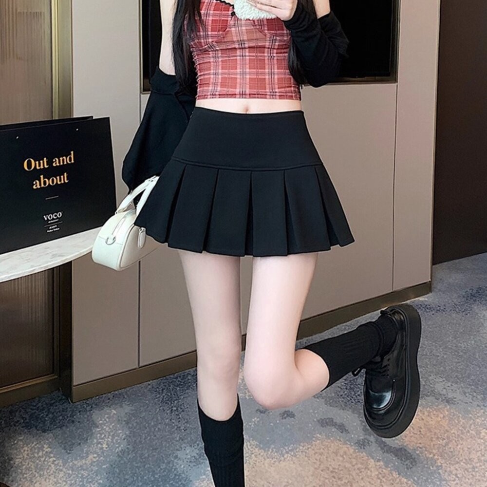 【台灣發貨】韓版氣質顯瘦學院風百褶裙 裙子 褲裙 長裙 女裝【P424】-細節圖7