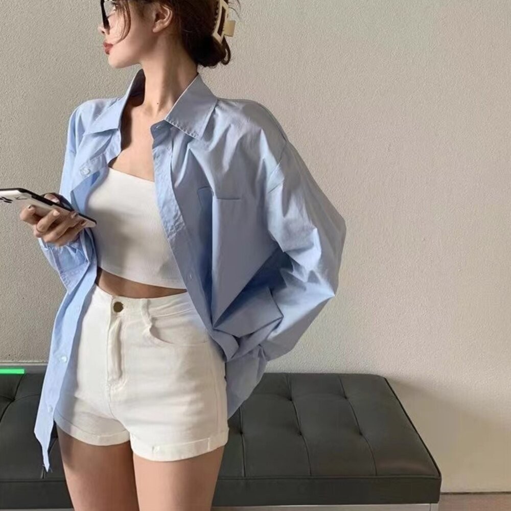 【台灣發貨】韓版寬鬆休閒襯衫外套 長袖上衣 長袖t恤 衣服 女裝 上衣【S119】-細節圖8