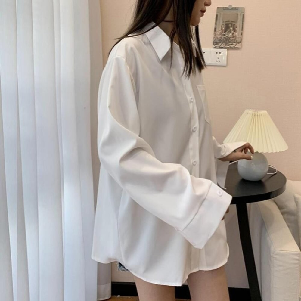 【台灣發貨】韓版寬鬆休閒風襯衫 長袖上衣 長袖t恤 衣服 女裝 上衣 【S119】-細節圖2