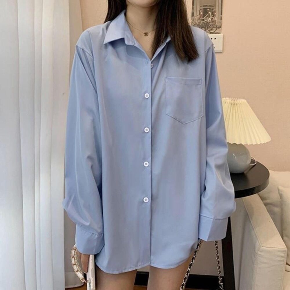 【台灣發貨】韓版寬鬆休閒風襯衫 長袖上衣 長袖t恤 衣服 女裝 上衣 【S119】-細節圖3