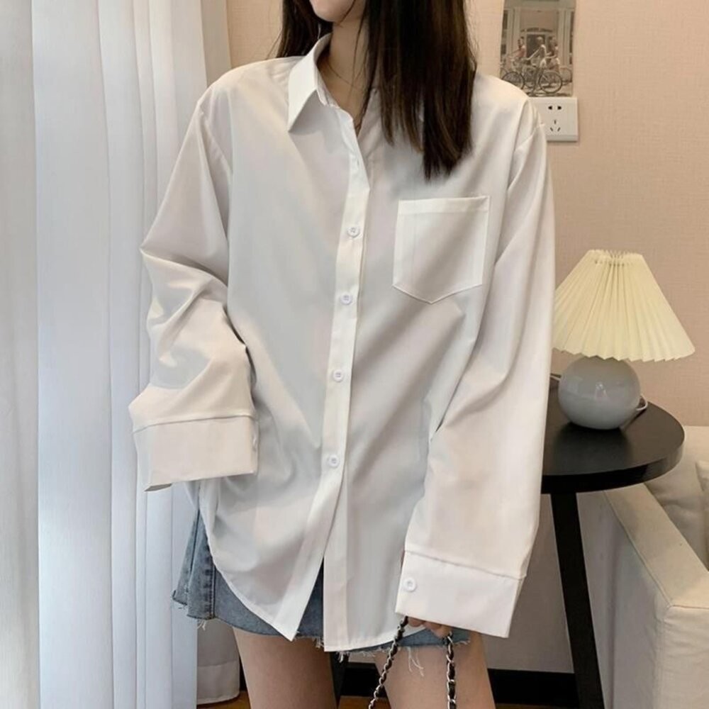 【台灣發貨】韓版寬鬆休閒風襯衫 長袖上衣 長袖t恤 衣服 女裝 上衣 【S119】-細節圖4