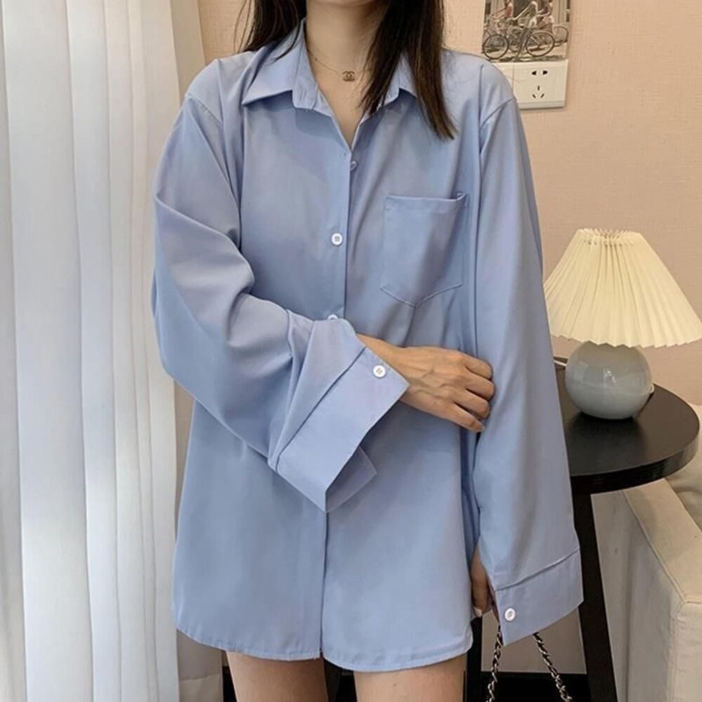 【台灣發貨】韓版寬鬆休閒風襯衫 長袖上衣 長袖t恤 衣服 女裝 上衣 【S119】-細節圖7