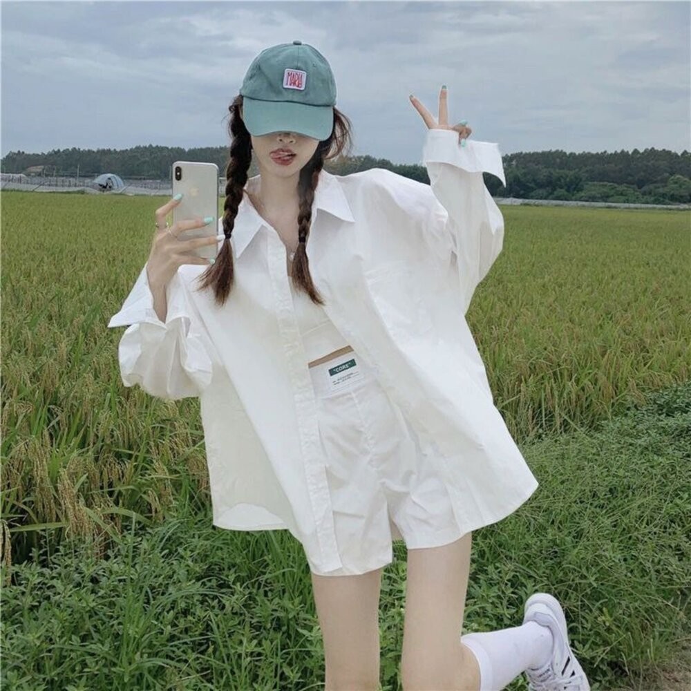 【台灣發貨】韓版寬鬆小眾中長版襯衫 長袖上衣 長袖t恤 衣服 女裝 上衣 【S119】-細節圖2