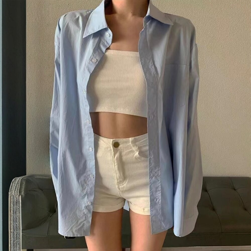 【台灣發貨】韓版寬鬆小眾中長版襯衫 長袖上衣 長袖t恤 衣服 女裝 上衣 【S119】-細節圖3