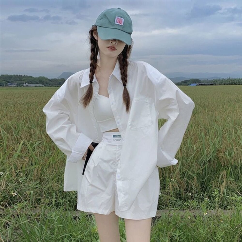 【台灣發貨】韓版寬鬆小眾中長版襯衫 長袖上衣 長袖t恤 衣服 女裝 上衣 【S119】-細節圖8
