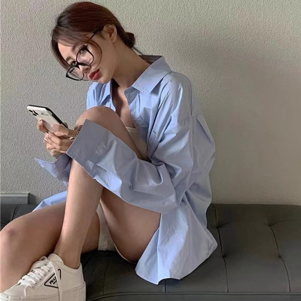 【台灣發貨】韓版寬鬆小眾中長版襯衫 長袖上衣 長袖t恤 衣服 女裝 上衣 【S119】-細節圖9