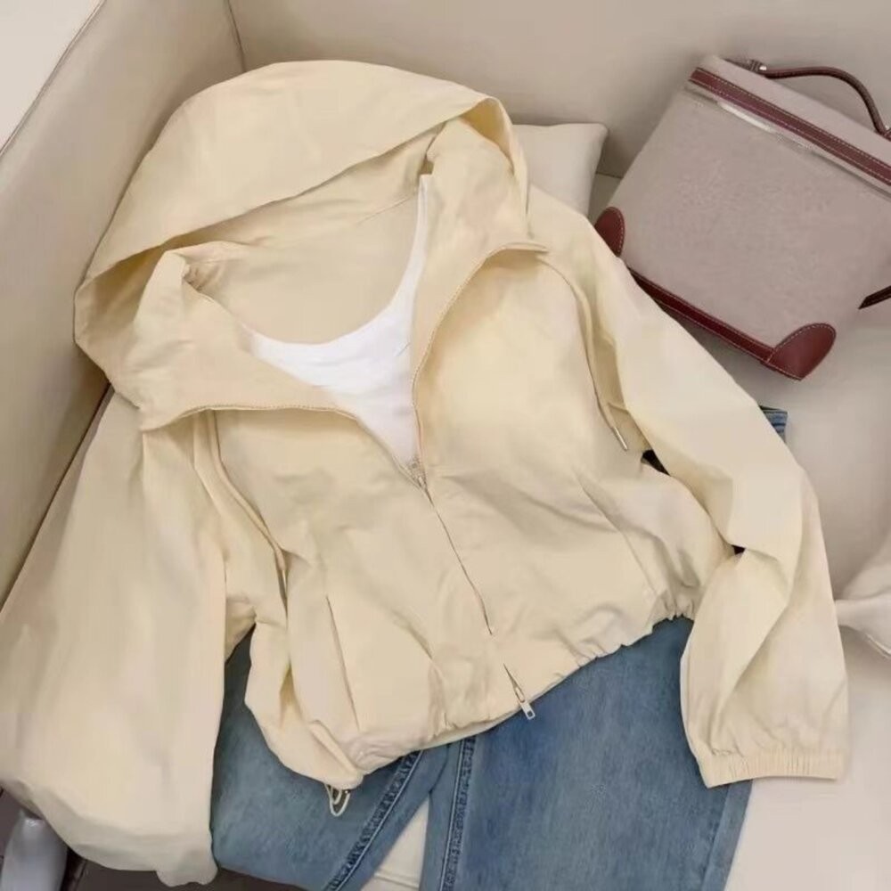 【台灣發貨】韓版寬鬆輕薄透氣連帽外套 外套 防曬外套 女裝 上衣 衣服【J392】-細節圖5