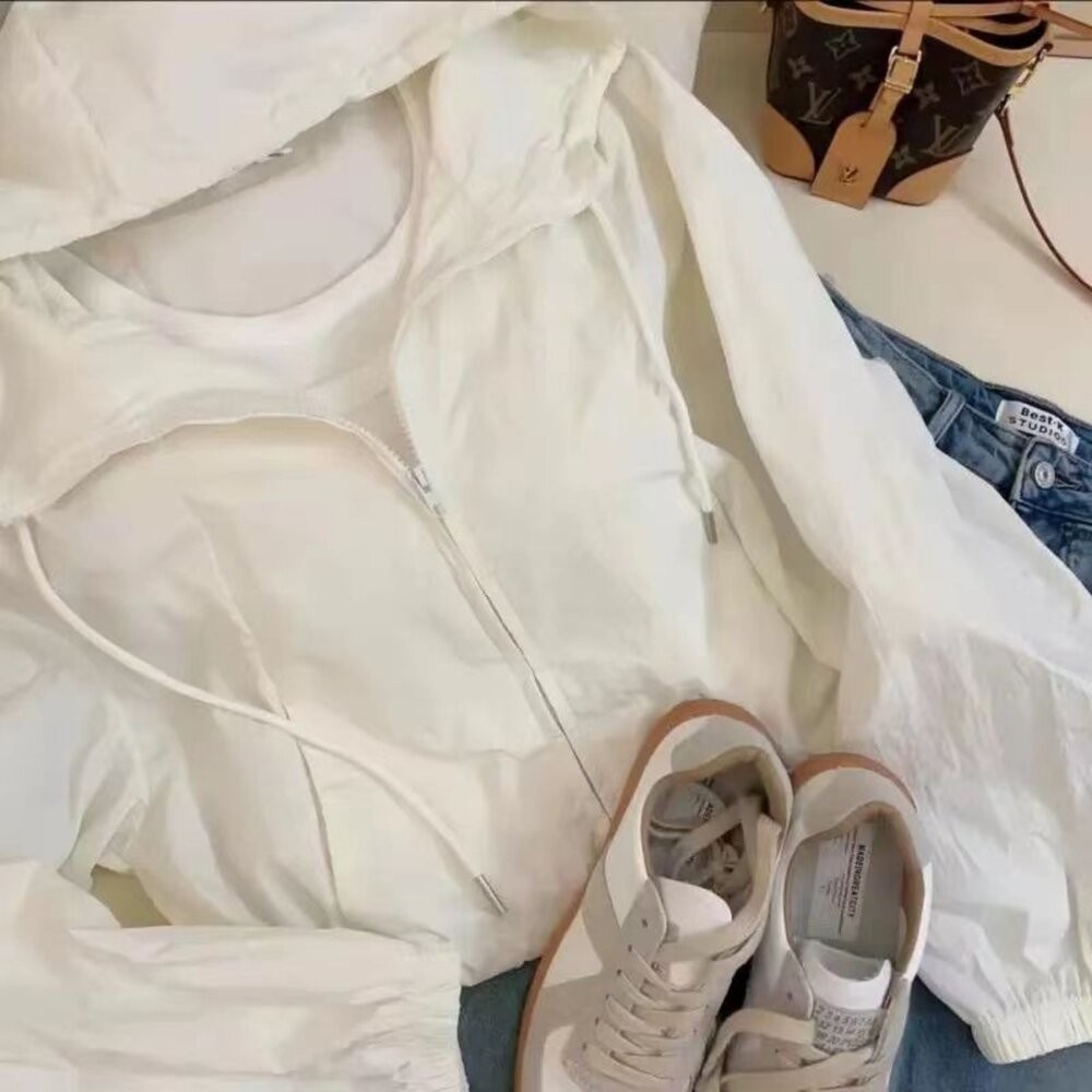 【台灣發貨】韓版寬鬆輕薄透氣連帽外套 外套 防曬外套 女裝 上衣 衣服【J392】-細節圖8