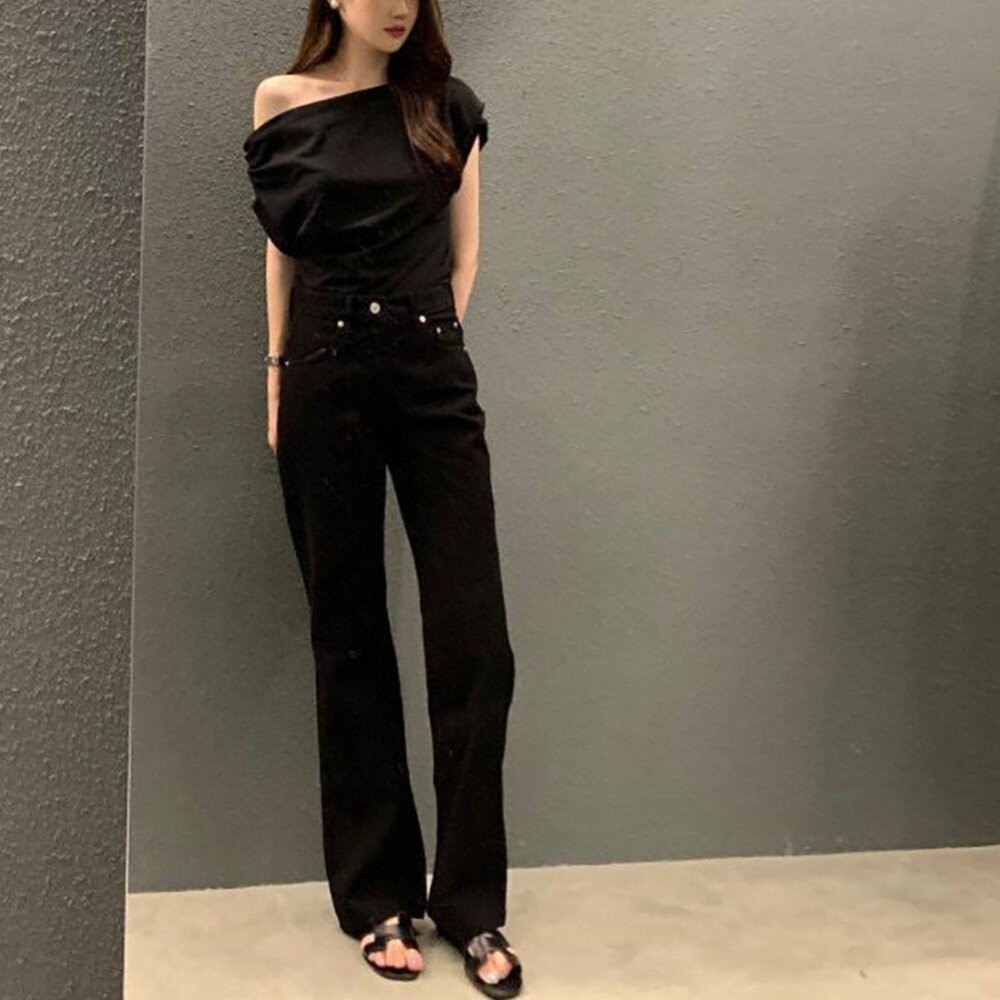 【台灣發貨】韓版設計感斜肩寬鬆短袖上衣 衣服 女裝 t恤 短袖t恤 上衣【T603】-細節圖9