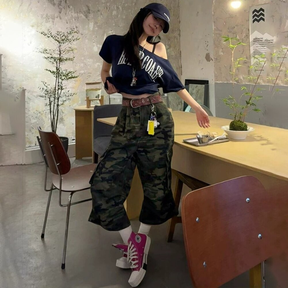 【台灣發貨】韓版美式復古斜肩上衣 衣服 女裝 t恤 短袖t恤 上衣【T667】-細節圖8