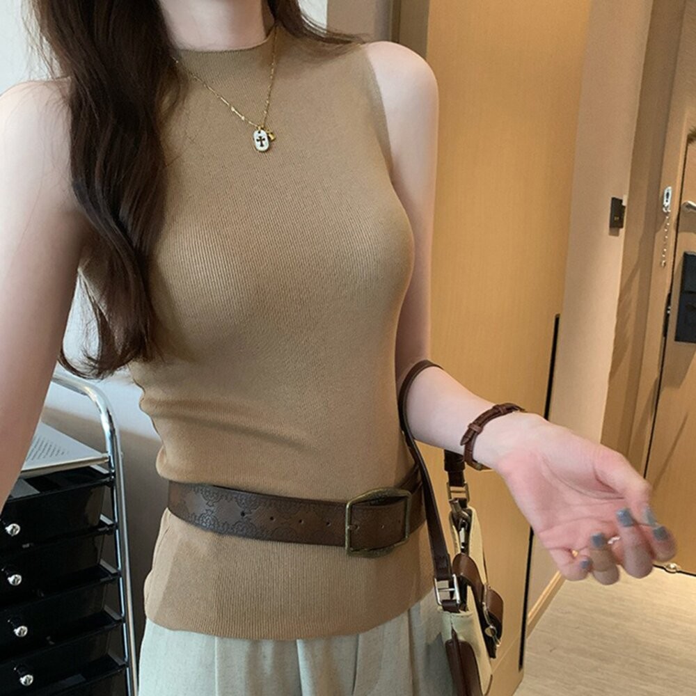 【台灣發貨】韓版氣質半高領針織背心 小可愛 背心 衣服 女裝 上衣【V457】-細節圖2