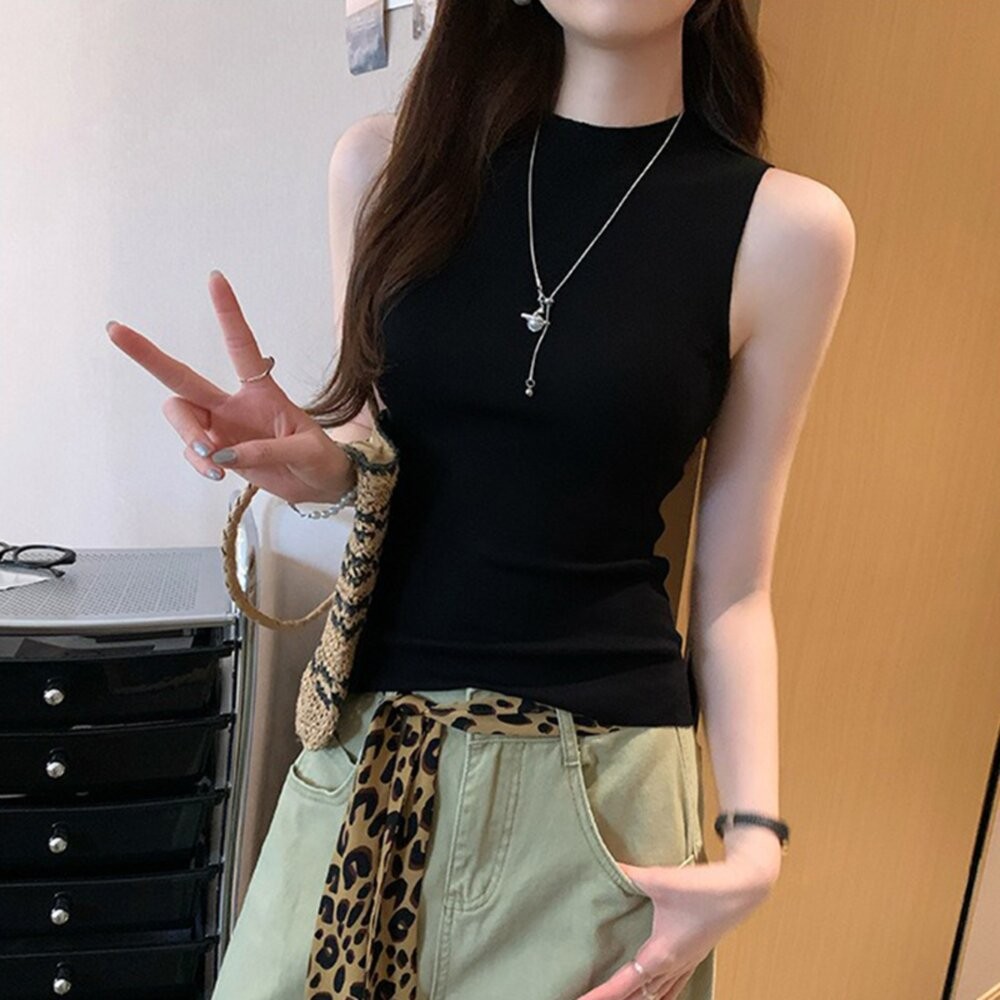 【台灣發貨】韓版氣質半高領針織背心 小可愛 背心 衣服 女裝 上衣【V457】-細節圖3