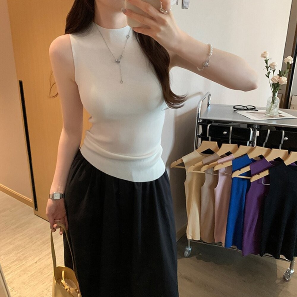 【台灣發貨】韓版氣質半高領針織背心 小可愛 背心 衣服 女裝 上衣【V457】-細節圖4