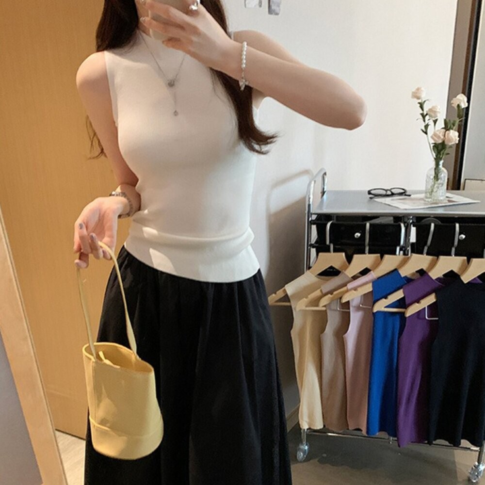【台灣發貨】韓版氣質半高領針織背心 小可愛 背心 衣服 女裝 上衣【V457】-細節圖6