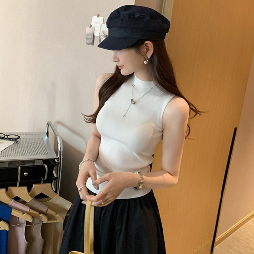 【台灣發貨】韓版氣質半高領針織背心 小可愛 背心 衣服 女裝 上衣【V457】-細節圖9