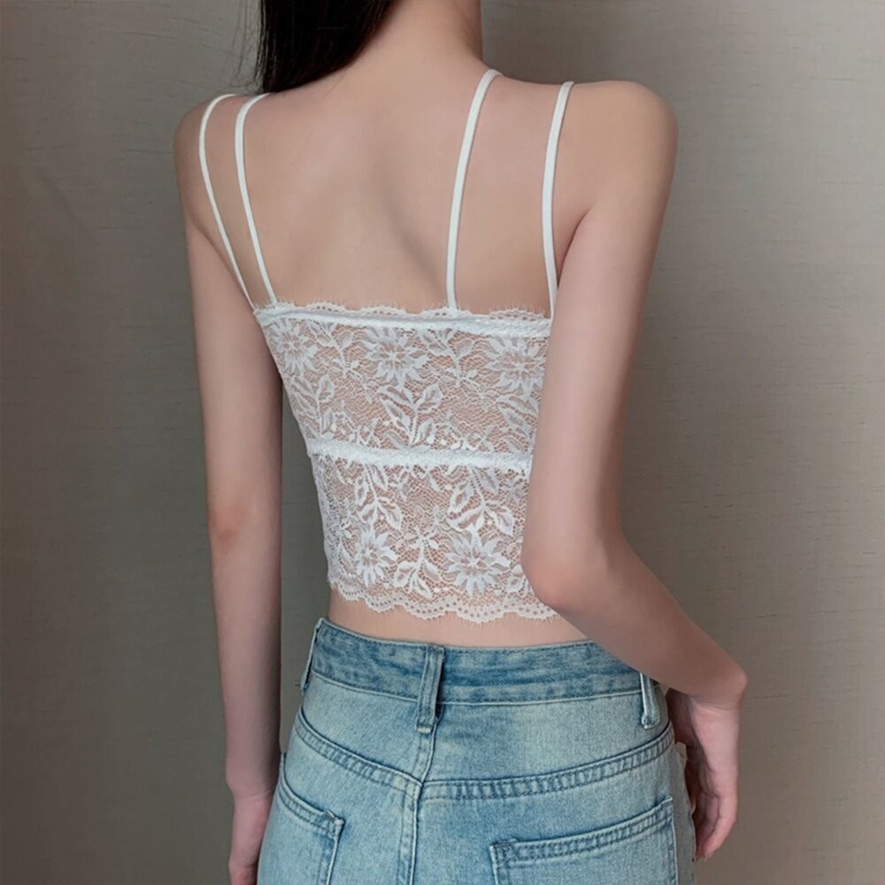 【台灣發貨】韓版法式蕾絲背心 帶胸墊免穿內衣 小可愛 背心 衣服 女裝 上衣【V464】-細節圖6