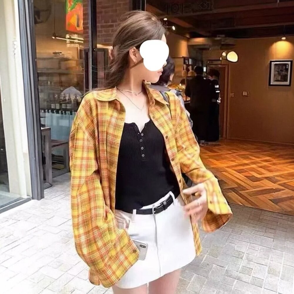 【台灣發貨】韓版復古格紋襯衫外套 外套 防曬外套 女裝 上衣 衣服【J385】-細節圖3