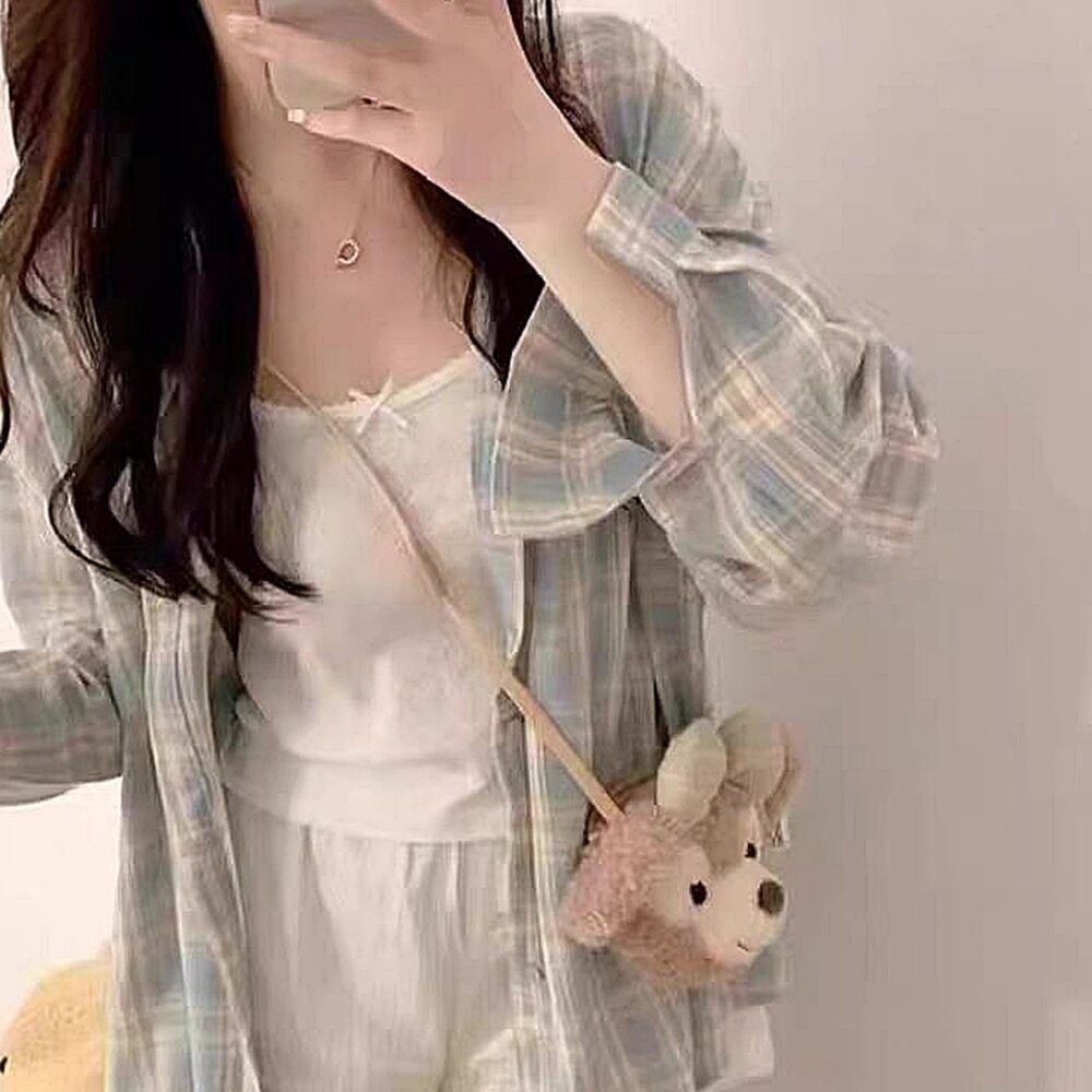 【台灣發貨】韓版復古格紋襯衫外套 外套 防曬外套 女裝 上衣 衣服【J385】-細節圖5