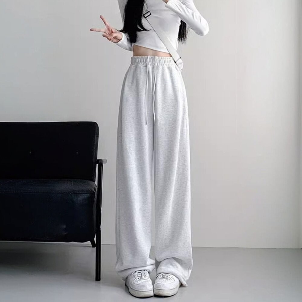 【台灣發貨】韓版高腰顯瘦灰色微喇運動褲 寬褲 褲子 女裝【P360】-細節圖3