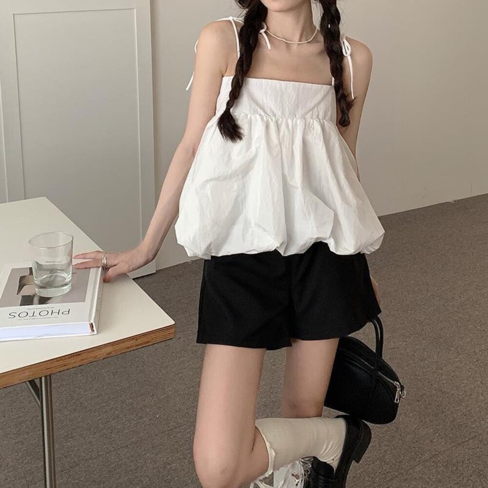 【台灣發貨】韓版寬鬆蓬蓬吊帶背心 小可愛 背心 衣服 女裝 上衣【V461】-細節圖6