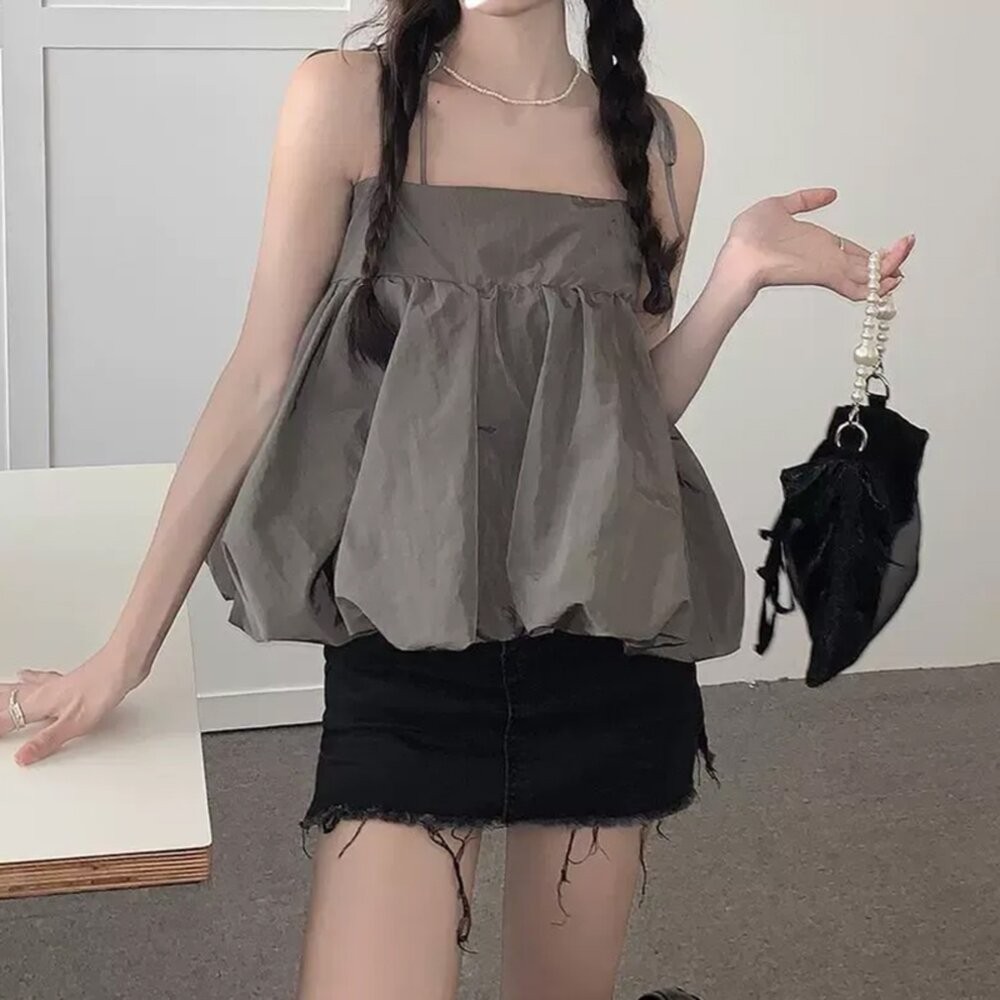 【台灣發貨】韓版寬鬆蓬蓬吊帶背心 小可愛 背心 衣服 女裝 上衣【V461】-細節圖7