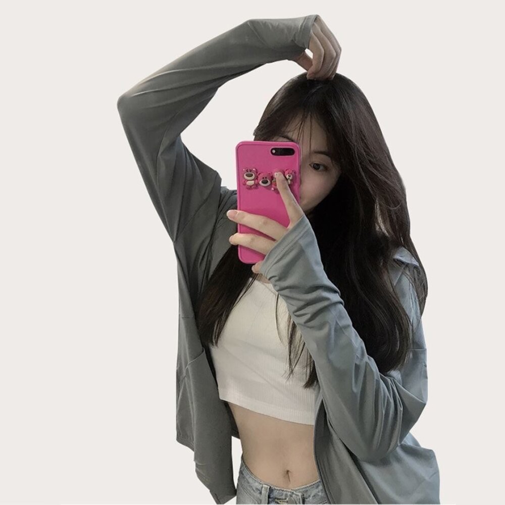 【台灣發貨】韓版輕薄透氣簡約冰絲防曬外套 外套 防曬外套 女裝 上衣 衣服【J390】-細節圖6