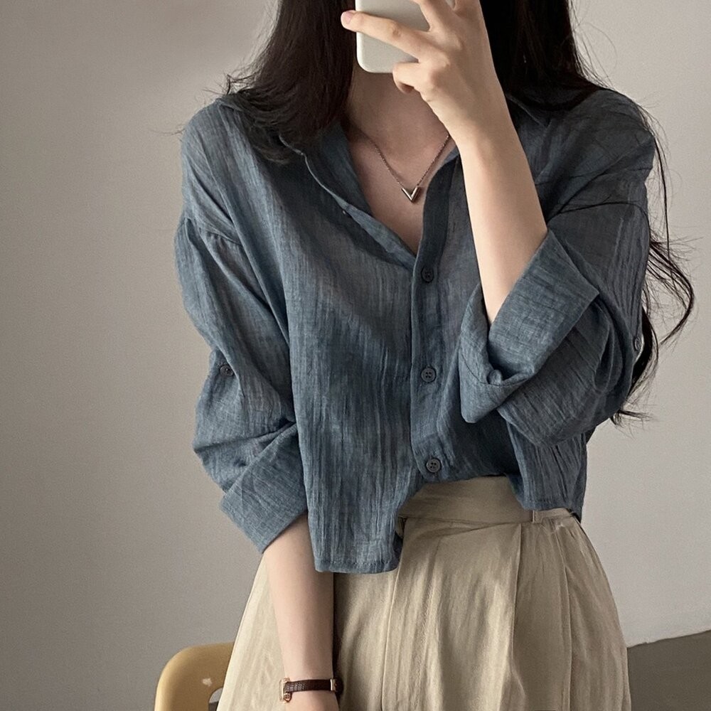 【台灣發貨】韓版寬鬆休閒防曬外套 襯衫 外套 防曬外套 女裝 上衣 衣服【J398】-細節圖2