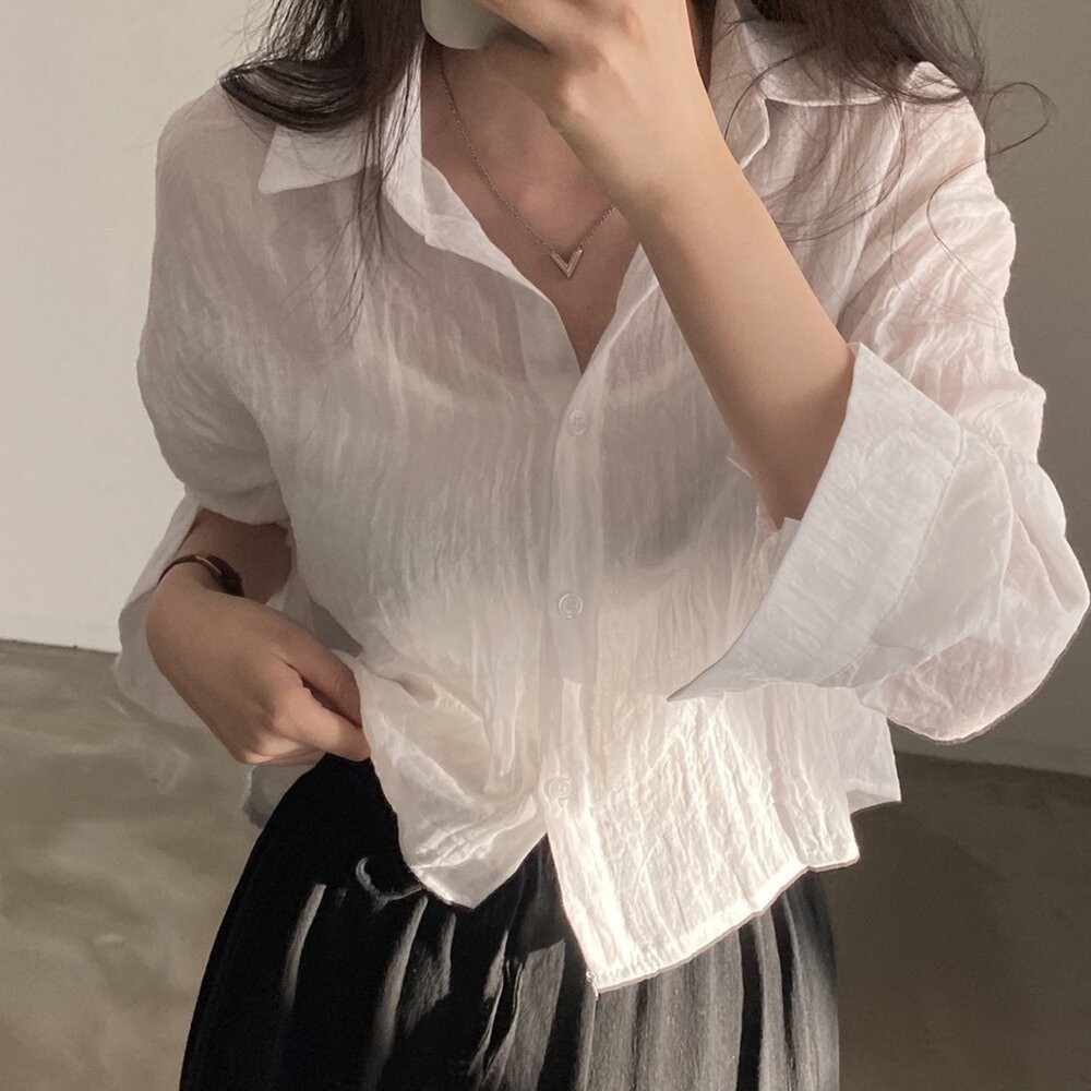 【台灣發貨】韓版寬鬆休閒防曬外套 襯衫 外套 防曬外套 女裝 上衣 衣服【J398】-細節圖3