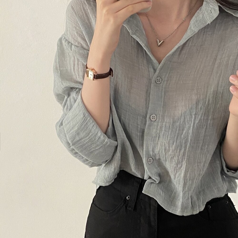 【台灣發貨】韓版寬鬆休閒防曬外套 襯衫 外套 防曬外套 女裝 上衣 衣服【J398】-細節圖4
