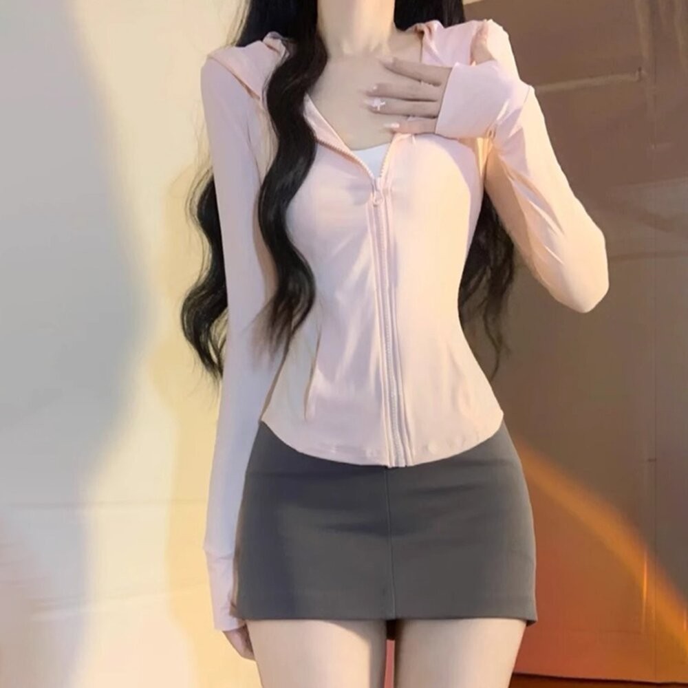 【台灣發貨】韓版夏季修身運動透氣冰絲防曬外套 外套 防曬外套 女裝 上衣 衣服【J335】-細節圖3