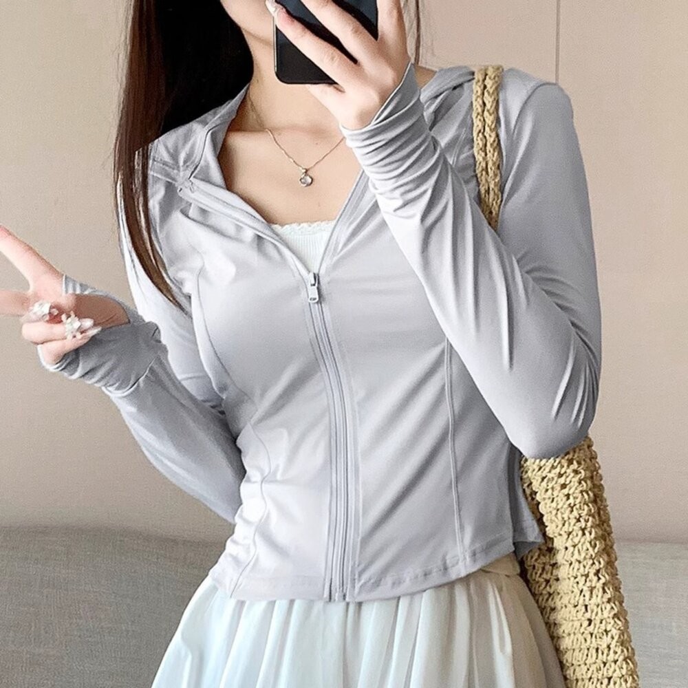 【台灣發貨】韓版夏季修身運動透氣冰絲防曬外套 外套 防曬外套 女裝 上衣 衣服【J335】-細節圖4