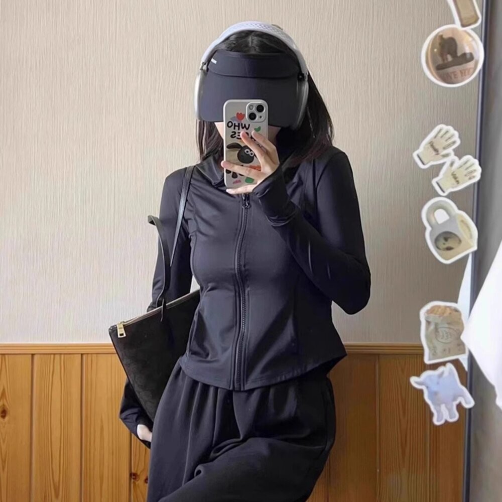 【台灣發貨】韓版冰絲輕薄修身瑜珈防曬外套 外套 防曬外套 女裝 上衣 衣服【J335】-細節圖8