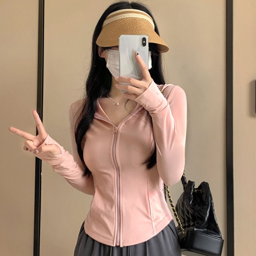 【台灣發貨】韓版冰絲輕薄修身瑜珈防曬外套 外套 防曬外套 女裝 上衣 衣服【J335】-細節圖10