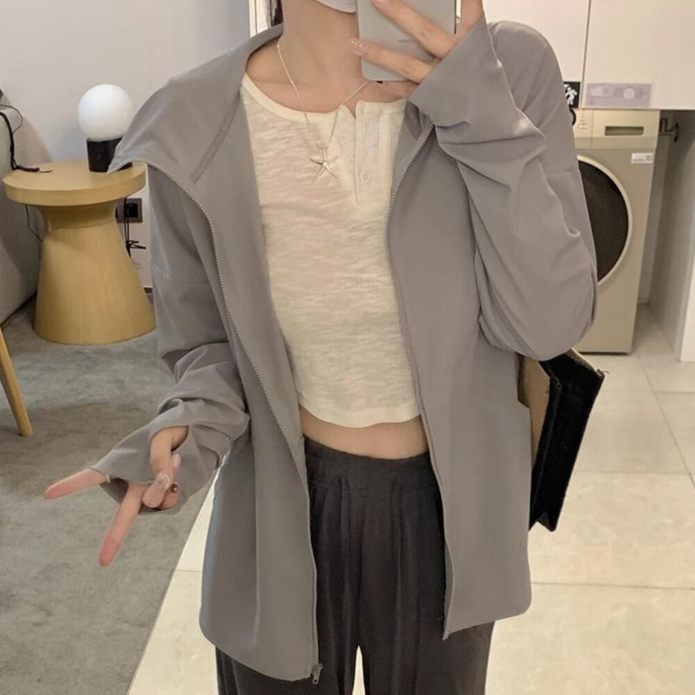 【台灣發貨】韓版夏季薄款冰絲透氣防曬外套 外套 防曬外套 女裝 上衣 衣服【J390】-細節圖10