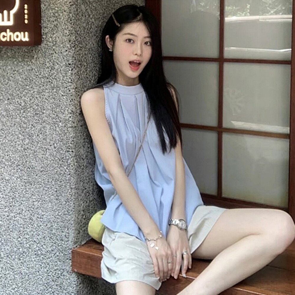 【台灣發貨】韓版氣質溫柔風寬鬆無袖上衣 小可愛 背心 衣服 女裝 上衣【V470】-細節圖3