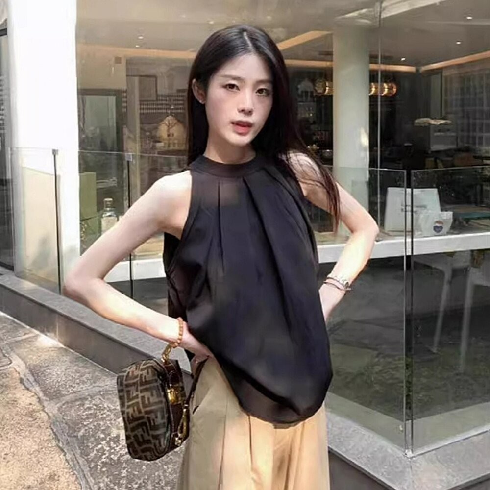 【台灣發貨】韓版氣質溫柔風寬鬆無袖上衣 小可愛 背心 衣服 女裝 上衣【V470】-細節圖6