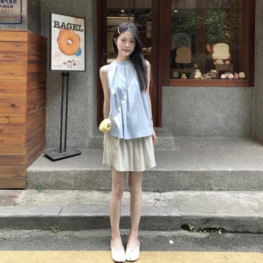 【台灣發貨】韓版氣質溫柔風寬鬆無袖上衣 小可愛 背心 衣服 女裝 上衣【V470】-細節圖7