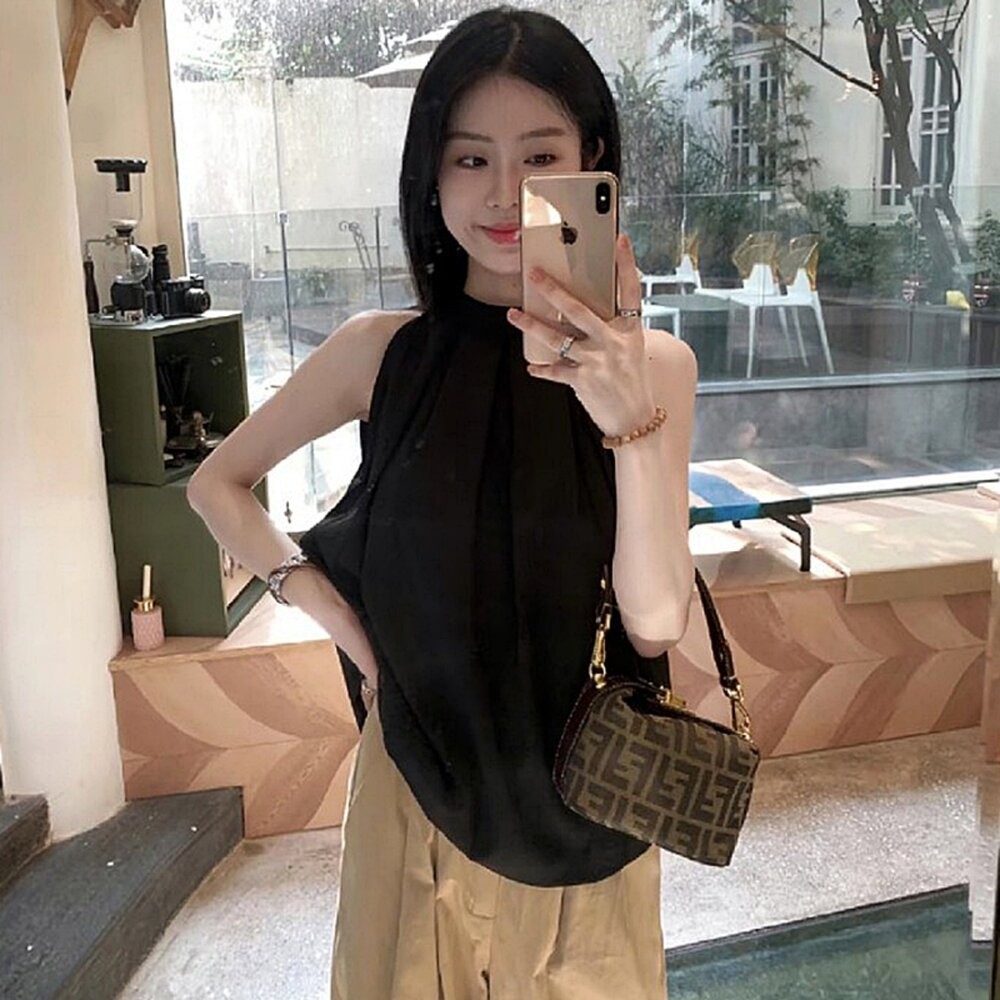 【台灣發貨】韓版氣質溫柔風寬鬆無袖上衣 小可愛 背心 衣服 女裝 上衣【V470】-細節圖8