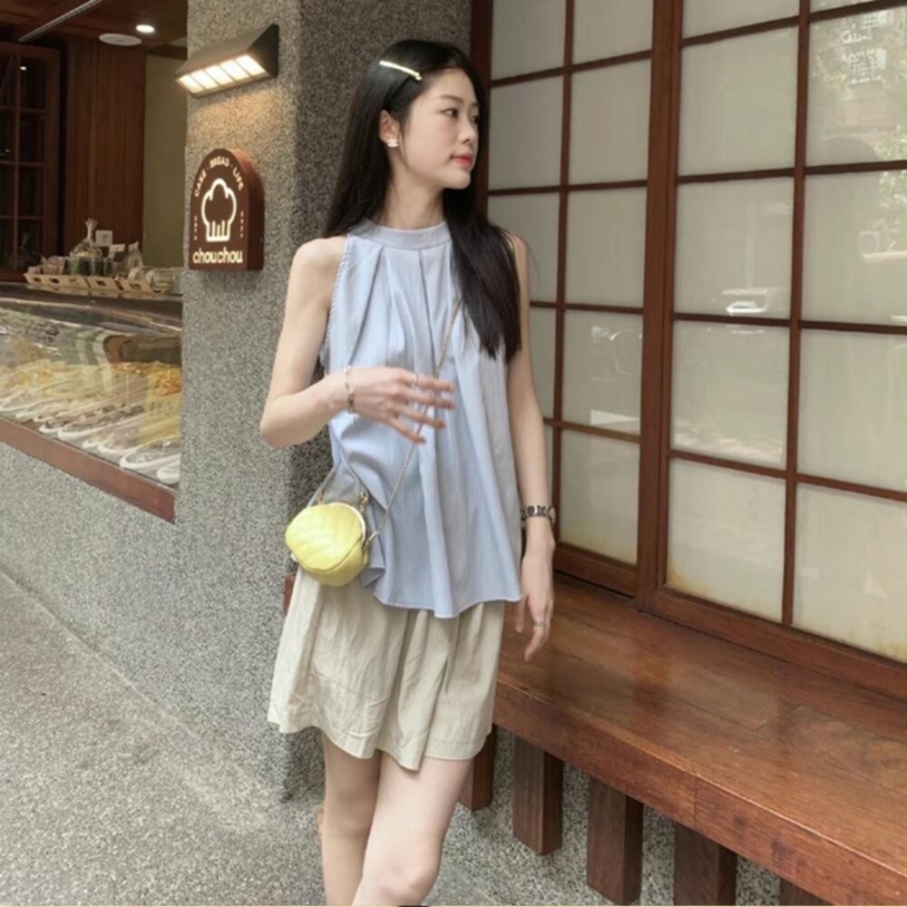 【台灣發貨】韓版氣質溫柔風寬鬆無袖上衣 小可愛 背心 衣服 女裝 上衣【V470】-細節圖9
