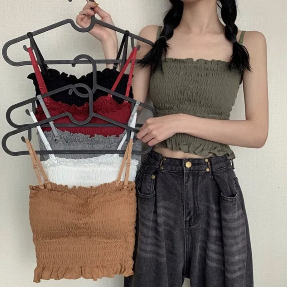【台灣發貨】韓版美背百搭褶皺背心 帶胸墊免穿內衣 小可愛 背心 衣服 女裝 上衣【V103】-細節圖2