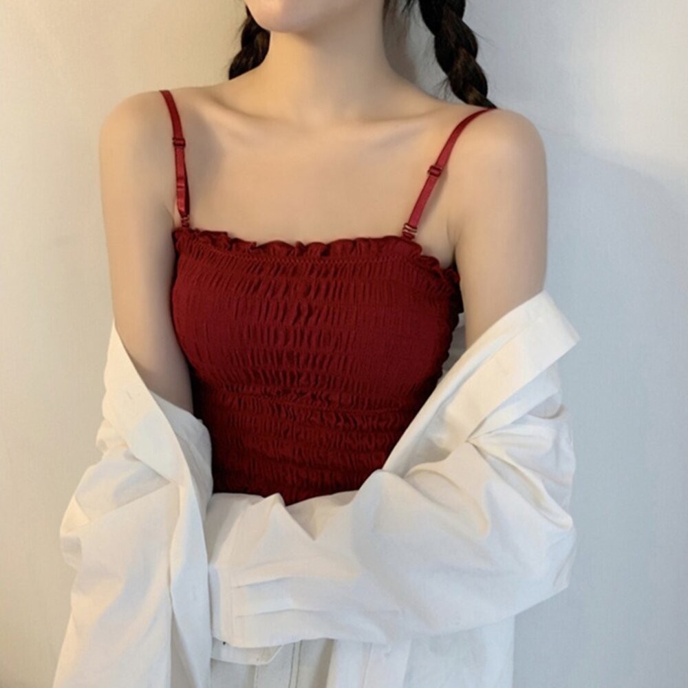 【台灣發貨】韓版美背百搭褶皺背心 帶胸墊免穿內衣 小可愛 背心 衣服 女裝 上衣【V103】-細節圖5